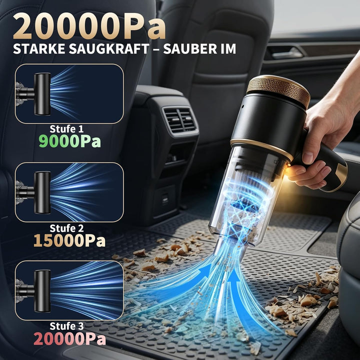 Handstaubsauger Akku 4-in-1 Auto Staubsauger 20000Pa 6000mAh | 4 Funktionen: Saugen, Blasen, Aufpump