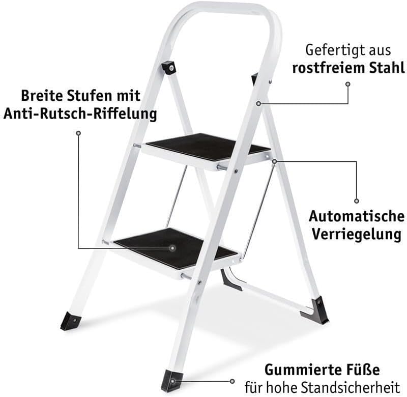 Lefeld 2-Stufige Trittleiter klappbar Klappstufen Klapptritt Stehleiter Leiter faltbar Tritthocker T