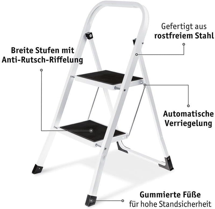 Lefeld 2-Stufige Trittleiter klappbar Klappstufen Klapptritt Stehleiter Leiter faltbar Tritthocker T
