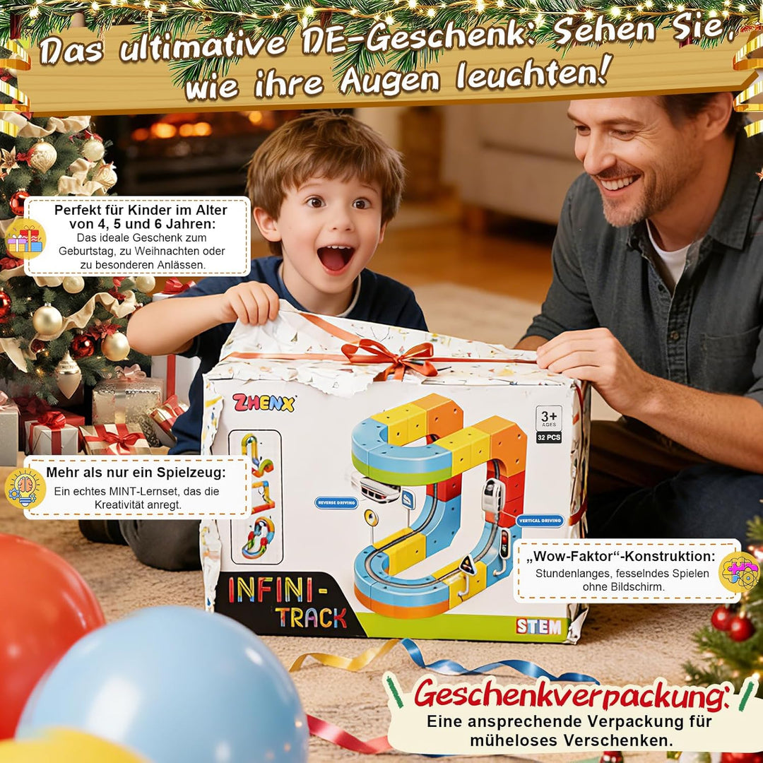Cubix 3D Zug Set - Cube Track elektrische Kindereisenbahn mit Magic Rail System, STEM Spielzeugzug f