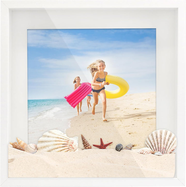 GraduationMall Weiss 28x28cm 3D Bilderrahmen Tief Objektrahmen mit Glas zum Befüllen für Bilder Bouq