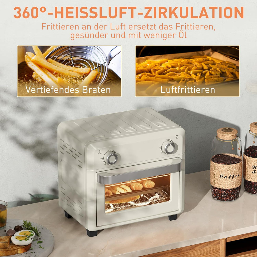 HOMCOM Mini Backofen mit Umluft 10 L 1000W 80-230℃ Heissluftofen mit 60 Min. Timer, Heissluftfritteu
