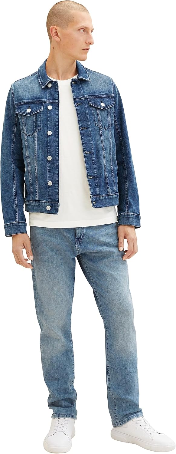 TOM TAILOR Herren Stretch Jeansjacke mit aufgesetzten Brusttaschen M 10119 - Used Mid Stone Blue Den