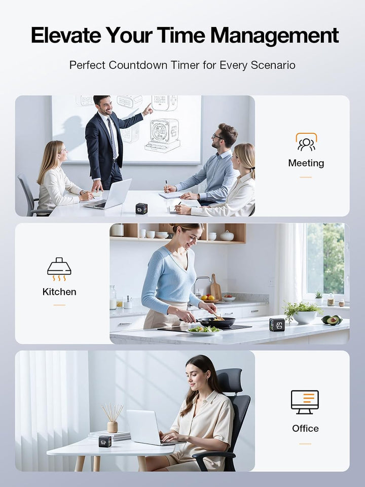 Ticktime TK3 Pomodoro Timer Cube für Fokus, Lernen, Arbeit, ADHS, Küche Schwarz, Schwarz