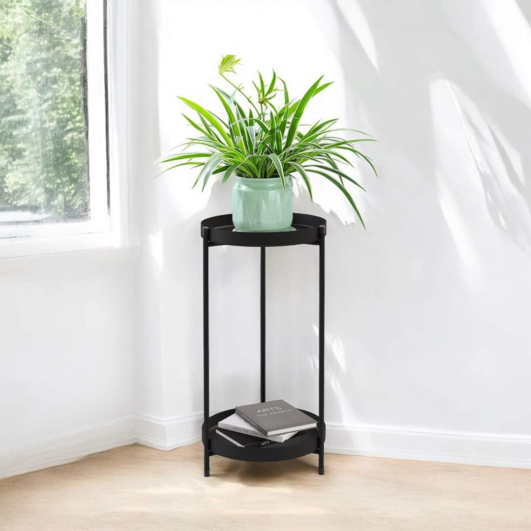 DanDiBo Blumenständer Metall Schwarz Rund 2 Etagen 52 cm 96583 Beistelltisch Blumenhocker Pflanzenst