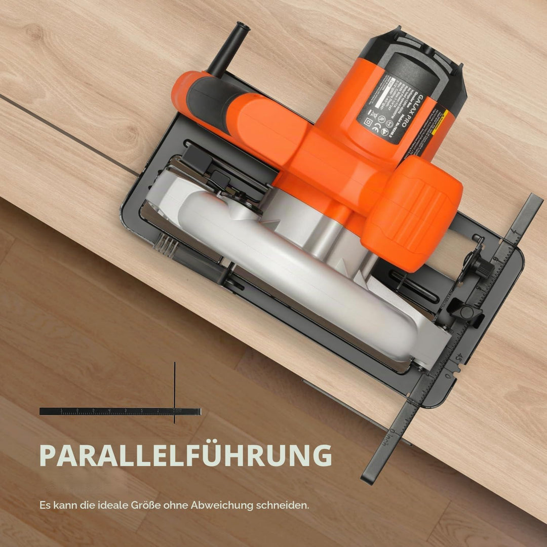 GALAX PRO Kreissäge, 1400W Maximale 6000RPM, Einstellbare Schnitttiefe und -winkel: 62 mm (90°) - 48