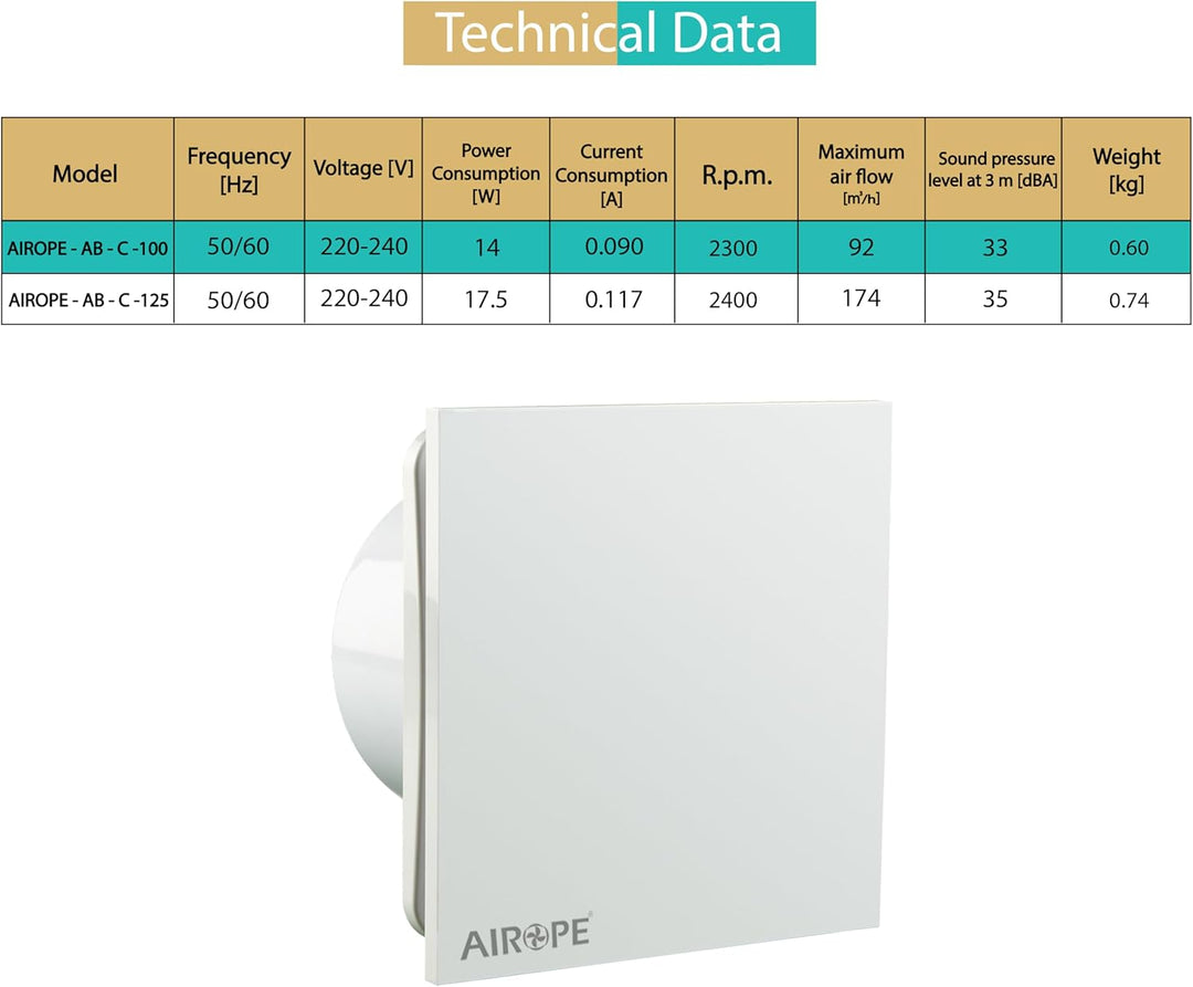 AB-100 mm Abluftventilator,Badlüfter Ventilator mit Rückschlagventil,Low Wattage,Geringer Energiever