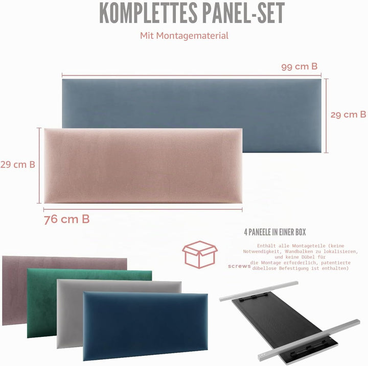 VANT Gepolsterte Kopfteile - Accent Wall Panels - 4er Packungen - Einfach Installieren - König Zwill