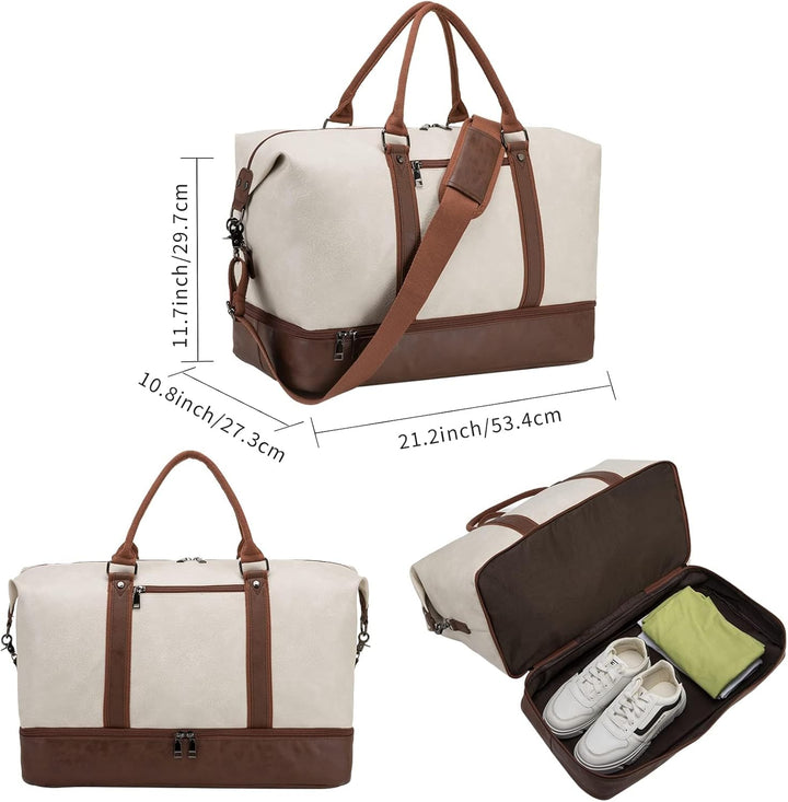 Reisetasche für die Nacht, Segeltuch, Leder, übergrosse Wochenendtasche, grosse Handgepäcktasche, Re