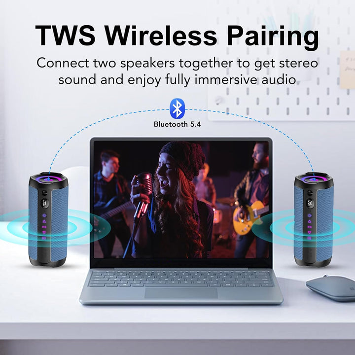 Bluetooth Lautsprecher mit Licht, Bluetooth 5.4 Musikbox,30W Dual Lautsprecher, LED Anzeige & 30 Std