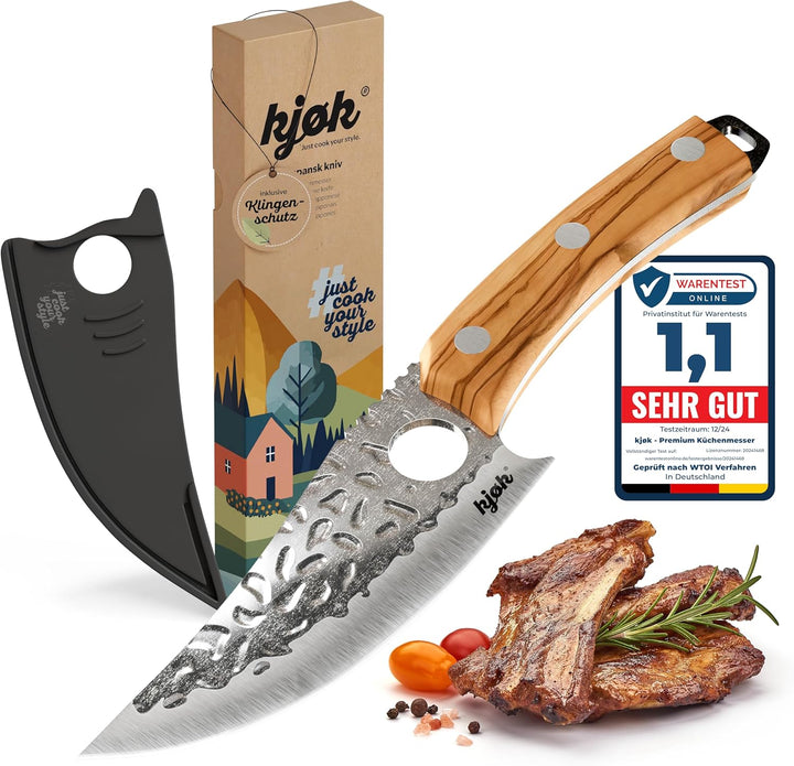 kjøk Premium Küchenmesser japanischer Style Klinge 15cm mit Loch und Olivenholzgriff Härte 56±2 HRC