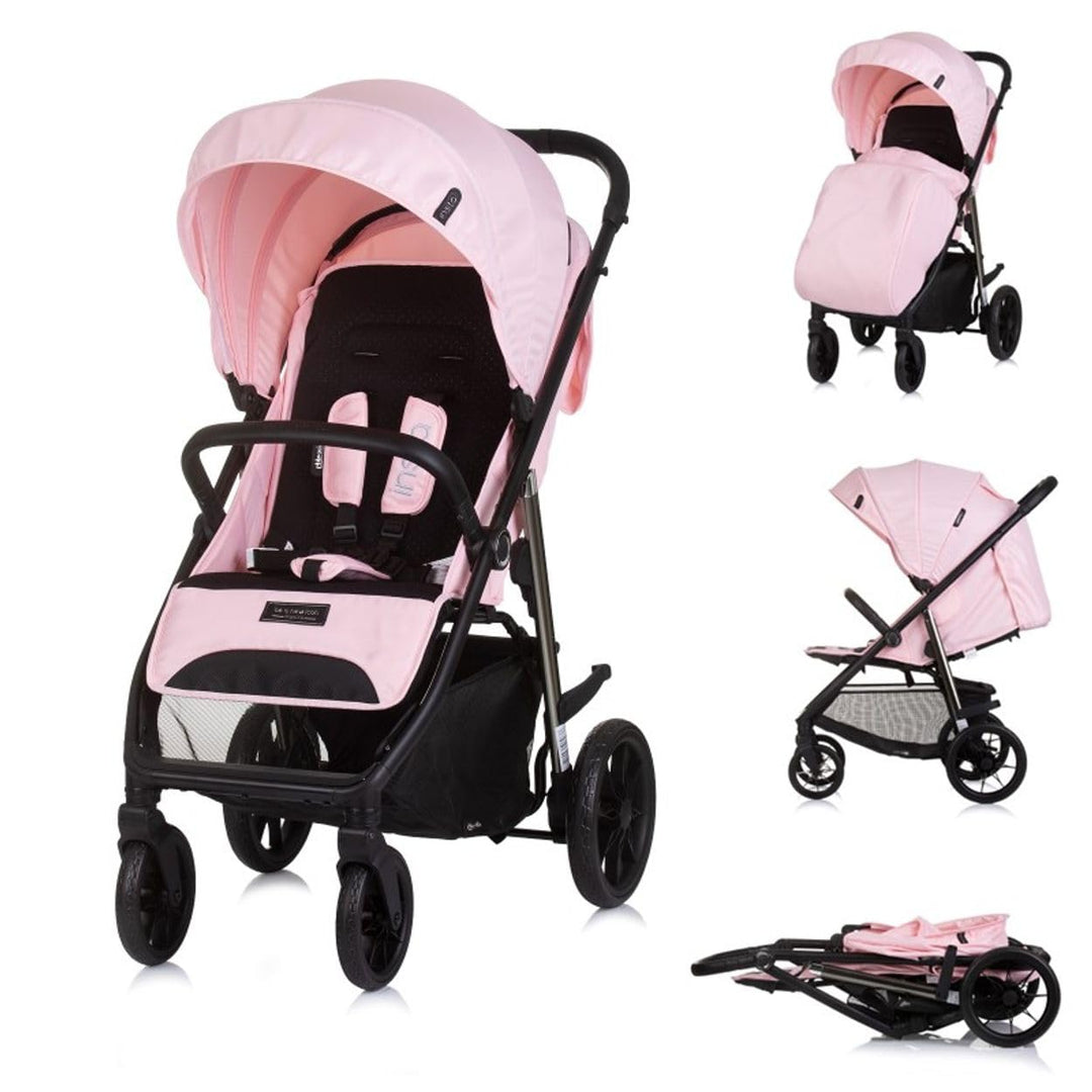 Chipolino Kinderwagen Buggy Insta, Fussabdeckung, Federung, Korb, Gurt, klappbar rosa, rosa