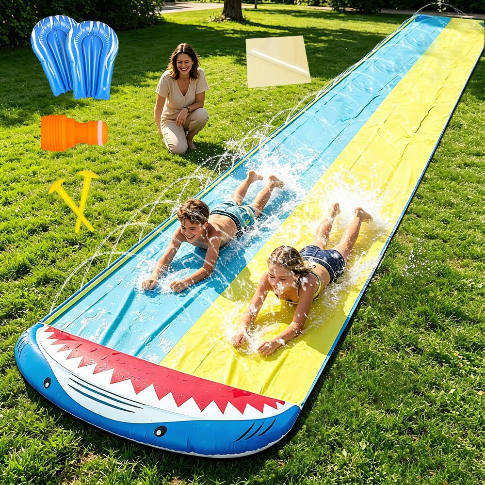 Wasserrutsche Garten für Kinder,480 cm/15.8ft Aufblasbare Wasserrutsche mit Eingebautem Sprinkler,Do