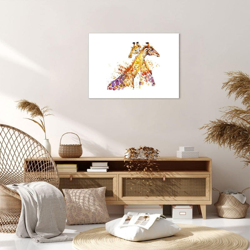 Bilder auf Leinwand Giraffen Tiere Kinder Safari Leinwandbild 70x50cm Wandbilder Dekoration Wohnzimm