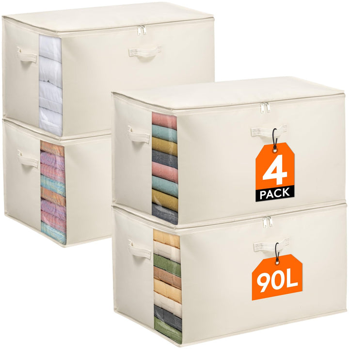 Lifewit 90L Bettdecken Aufbewahrungstasche mit Griffen, Aufbewahrungsbox mit Deckel, Kleideraufbewah