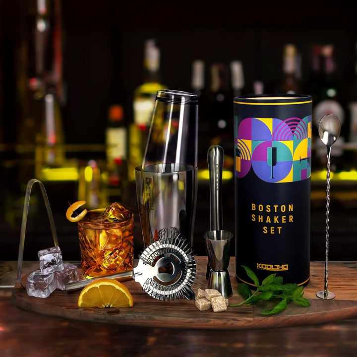 Boston Shaker Set Cocktailshaker Profi, Geschenk für Frauen Männer, Cocktail Shaker Edelstahl Glas,