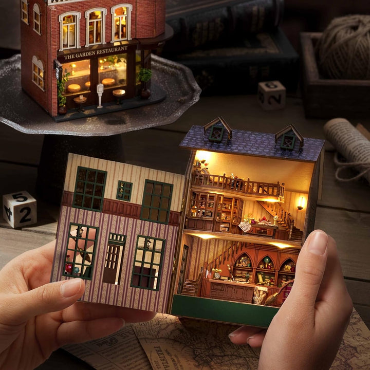 CUTEROOM Miniatur Haus, DIY Puppenhaus Set aus Holz, Mini Hausbau-Set mit Möbeln und LED Licht, Gebu