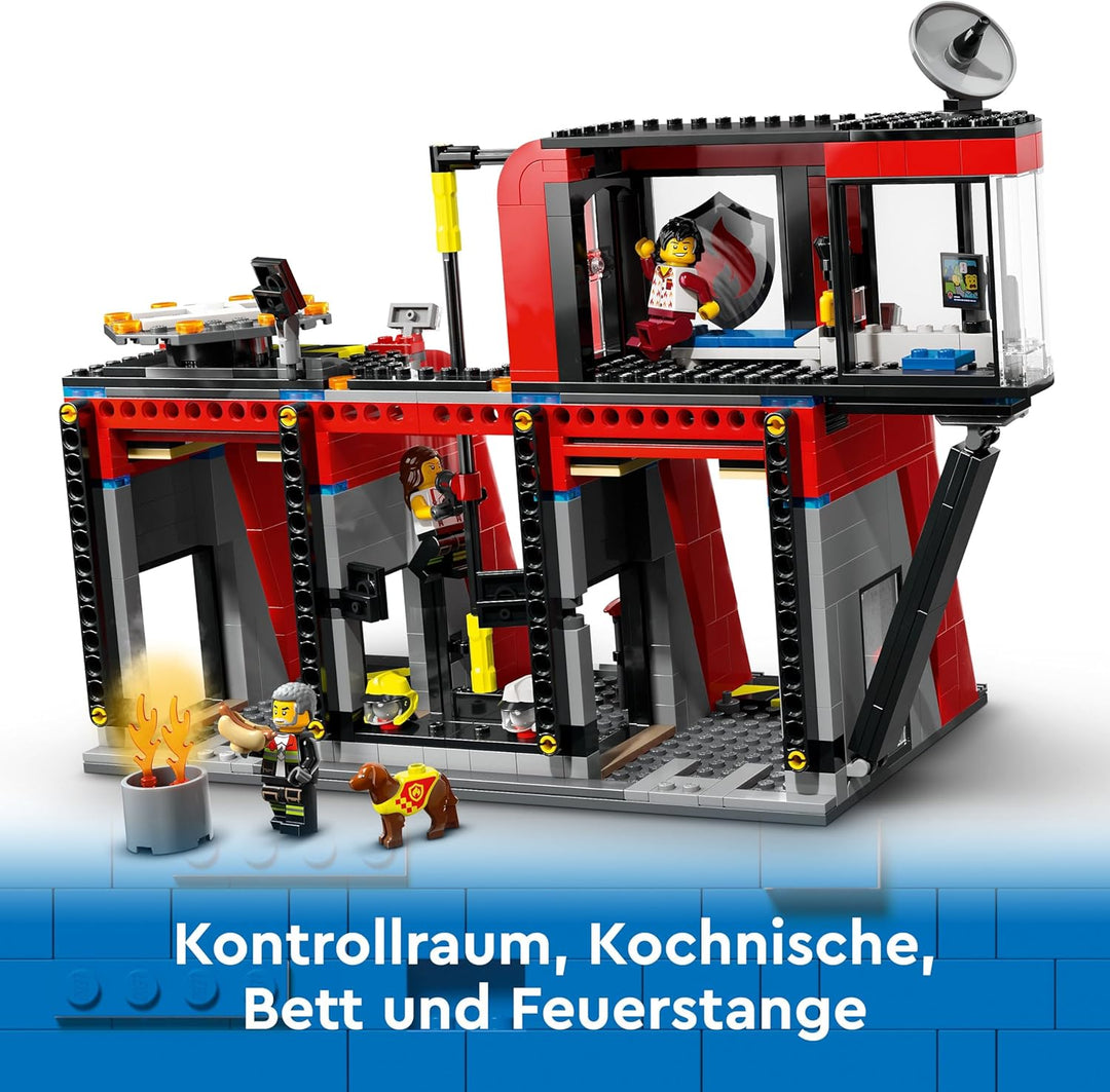 LEGO City Feuerwehrstation mit Drehleiterfahrzeug, Feuerwehr-Spielzeug mit Feuerwache und Feuerwehra