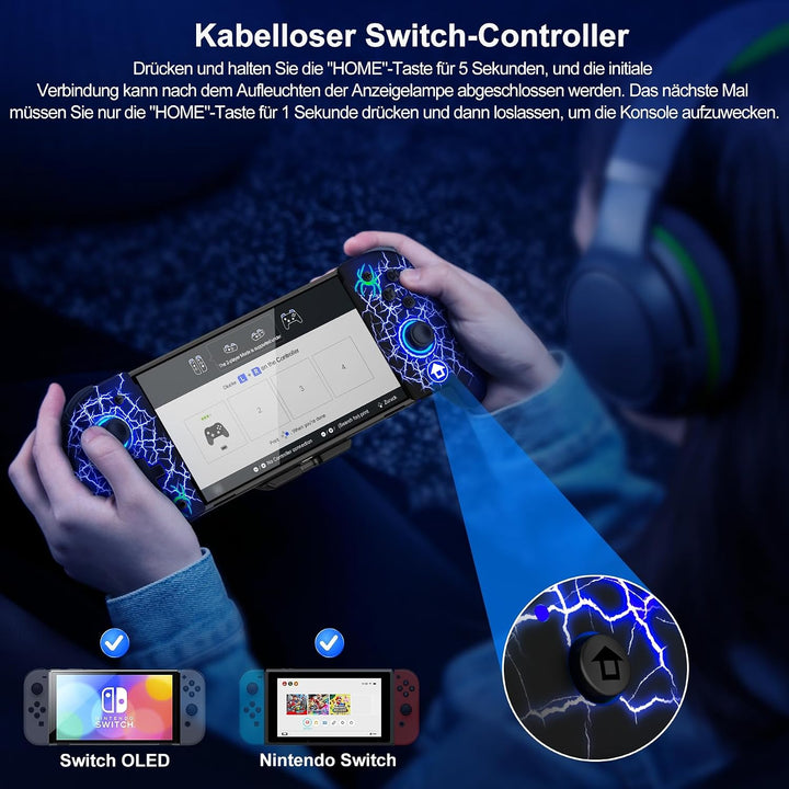 ALEEMTRY Switch Controller, Wireless Pro Controller Switch für Handheld-Modus mit Turbo/1000mAh/Prog