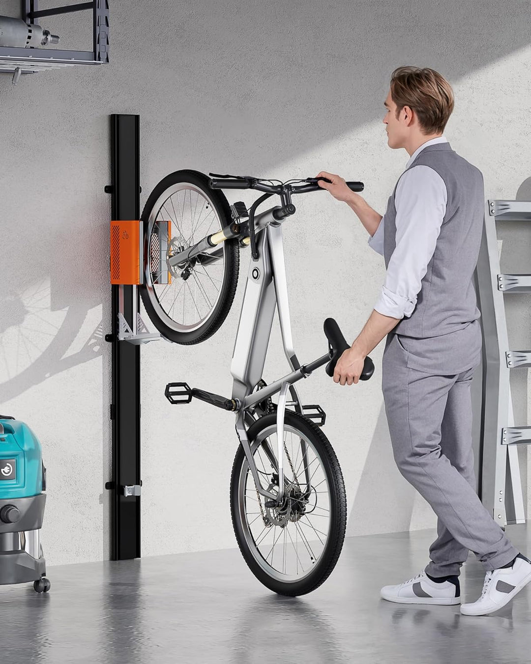 monTEK Automatischer Fahrradlift – Vertikaler Fahrradträger für schwere Fahrräder (bis 32 kg) – Einf