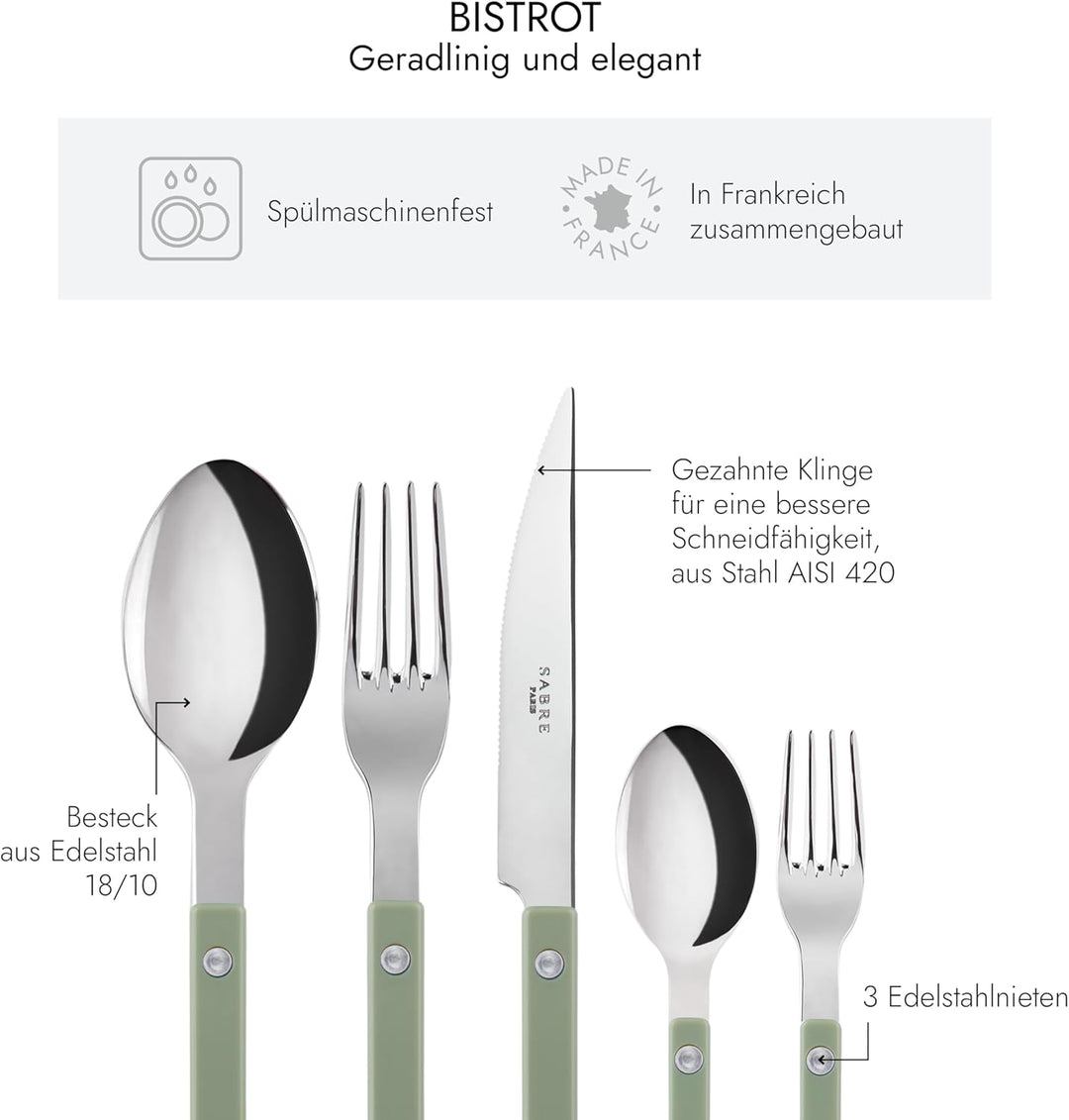 SABRE PARIS - Tafelbesteck, 5-teilig - Bistrot - Messer, Gabel, Esslöffel, Teelöffel & Kuchengabel -