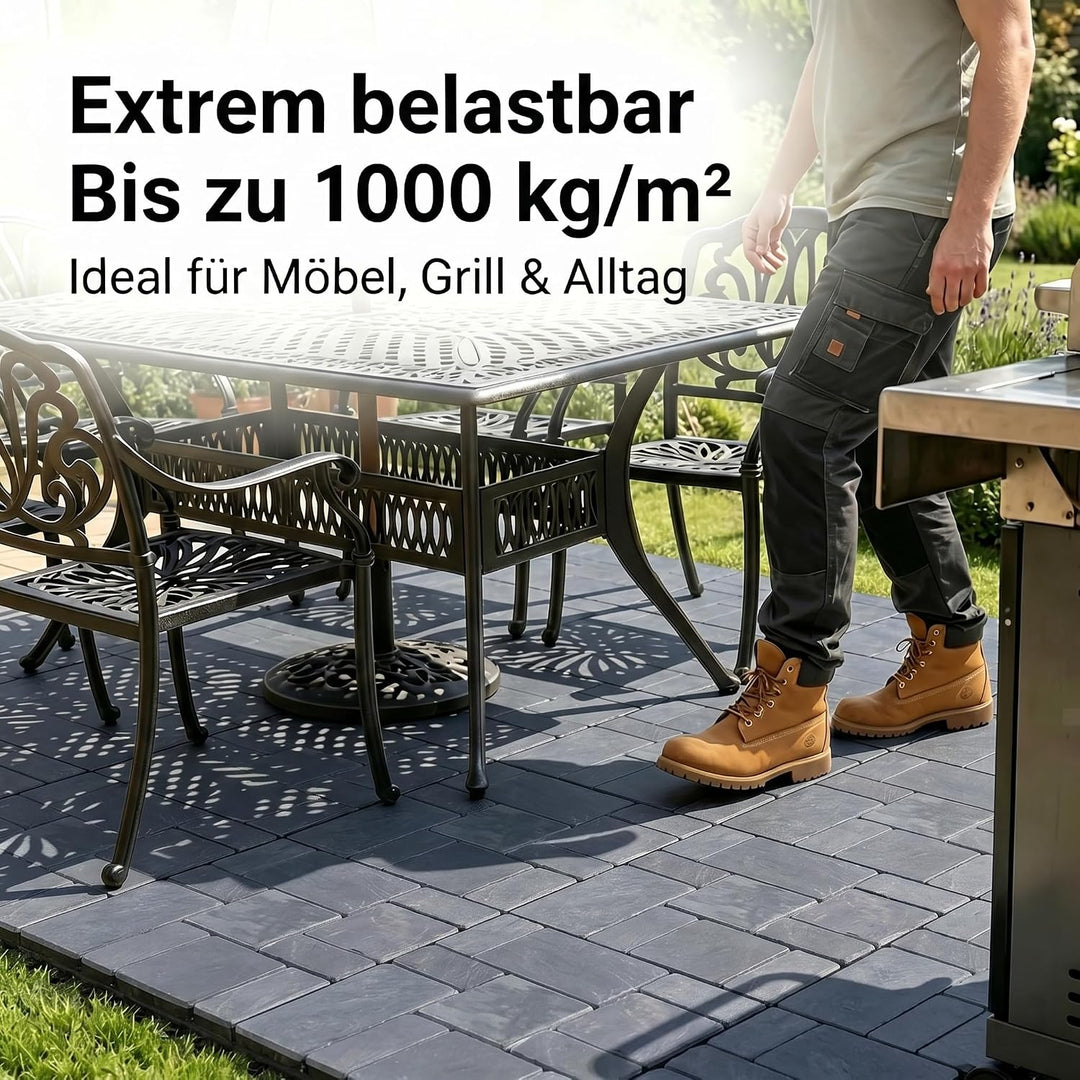 BodenMax 8-er Set Klickfliesen Terrasse Balkon Boden Gehwegplatten Naturstein SCHIEFER | Klassik Mos