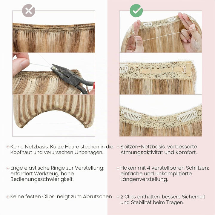Extensions Echthaar mit Gummiband, Silk-co Wire in Extensions Goldenbraun Highlights Bleichblond 60g