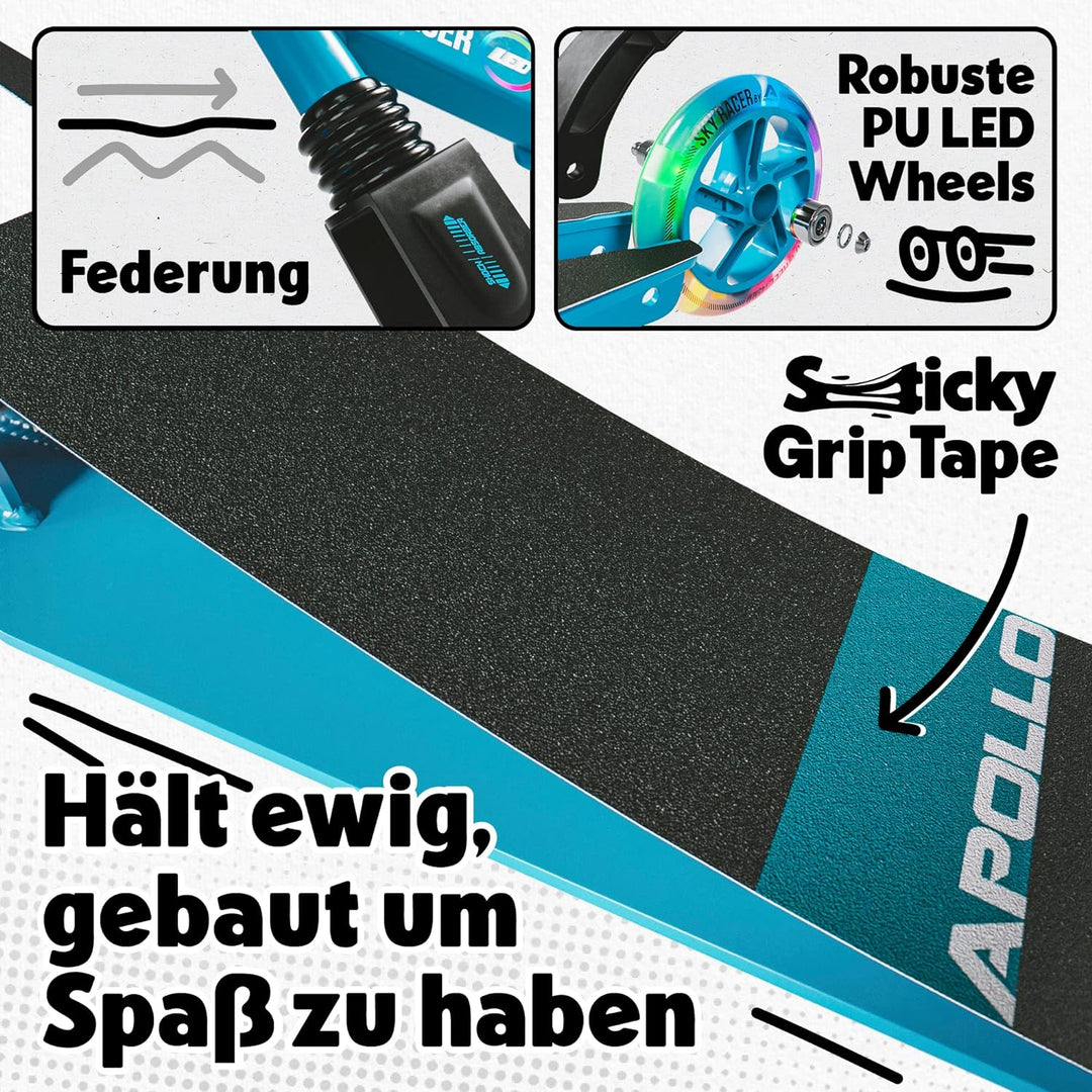 Apollo Skyracer City Roller mit LED Leuchträdern | Roller Kinder 6 Jahre | City Scooter mit Federung