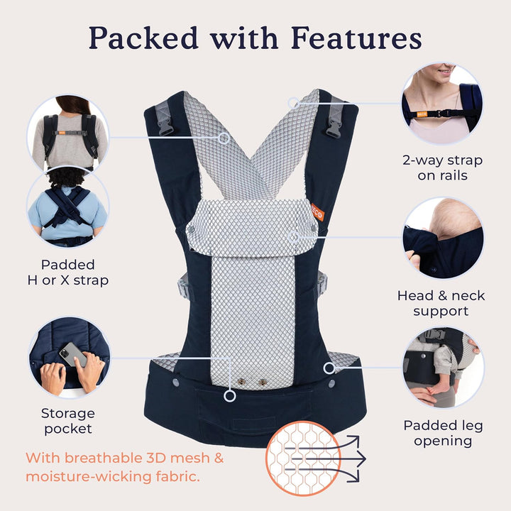 Beco Gemini Cool Babytrage Neugeborene ab Geburt bis Kleinkind - 4 Tragepositionen, Baby Trage, Baby