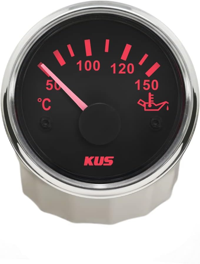 KUS Öltemperaturanzeige 50-150 ℃ Mit Hintergrundbeleuchtung 12V / 24V 52MM (2") (Schwarz), Schwarz