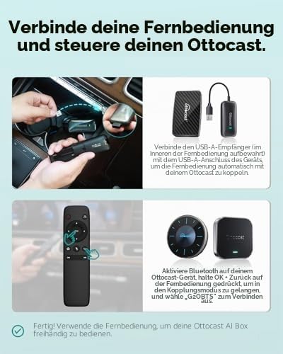 (2026 Neu) OTTOCAST P3 Pro CarPlay AI Box mit Fernbedienung, 3-in-1 Wireless CarPlay & Android Auto