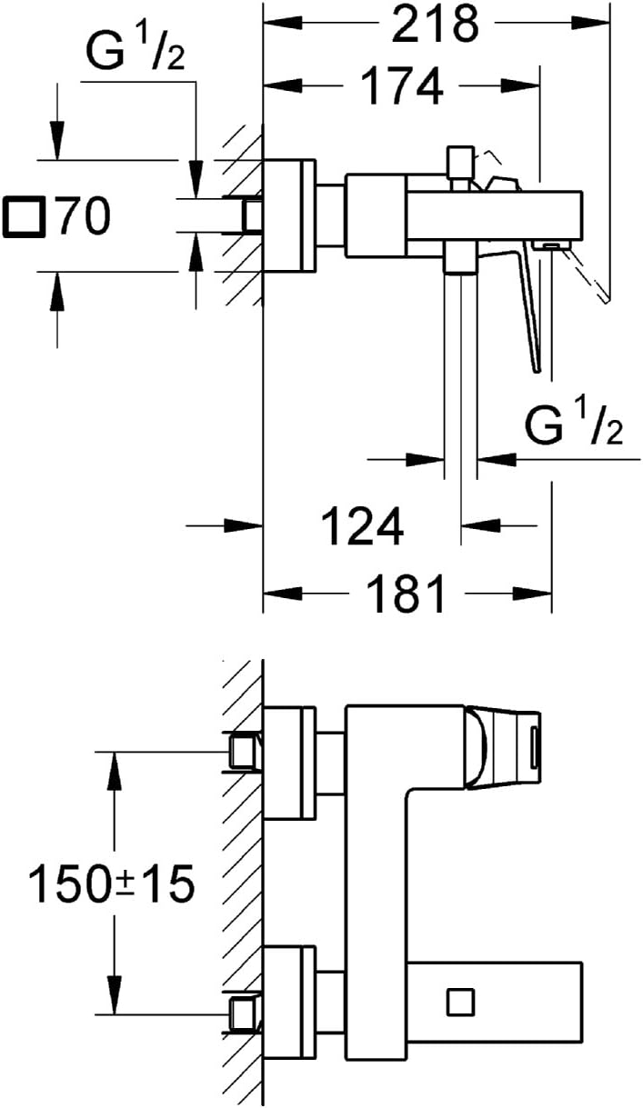 GROHE Eurocube - Einhand- Wannenbatterie (verdeckte S-Anschlüsse, Auslauf mit Mousseur, variable Men