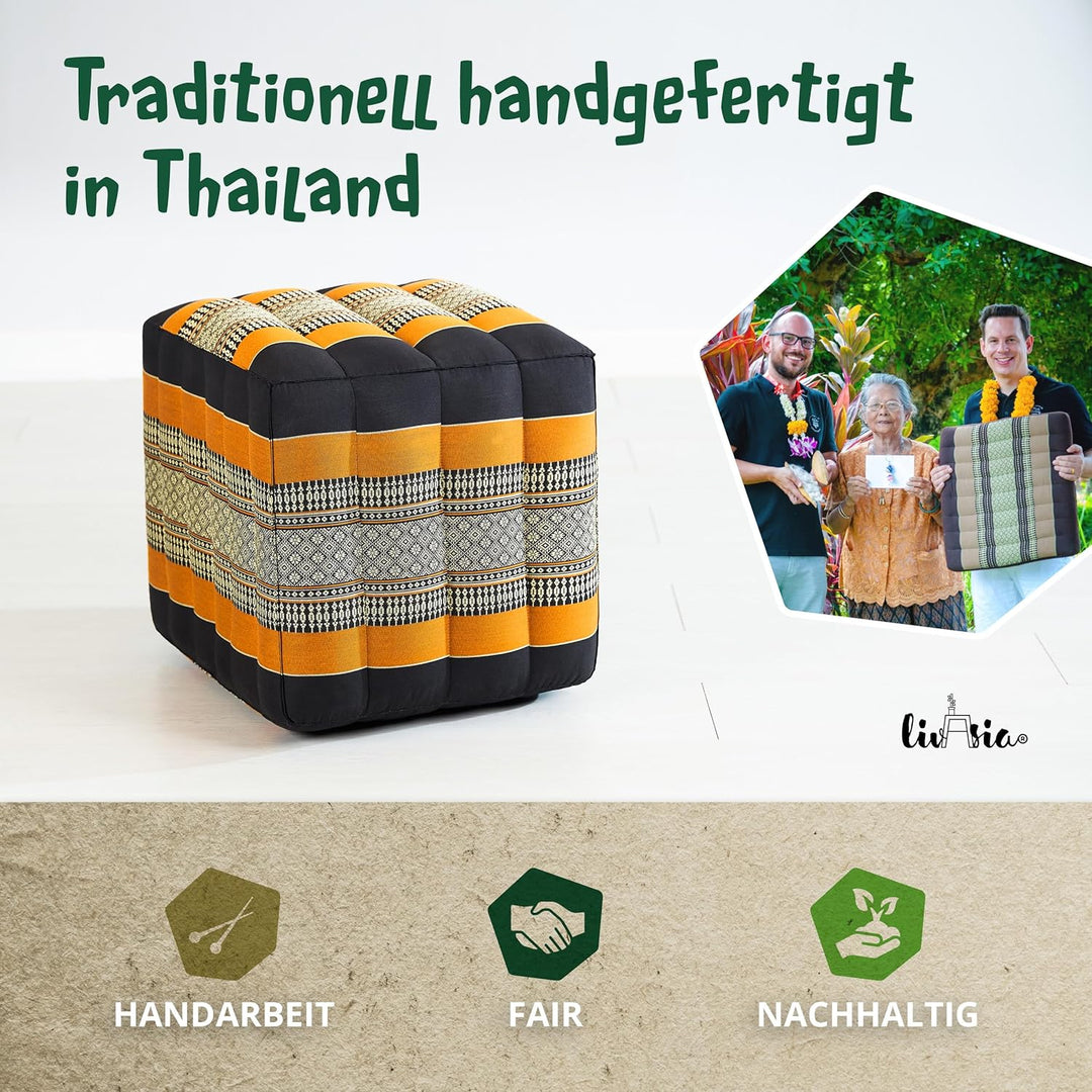 livasia Würfelkissen quadratisch, Sitzhocker mit organischem Kapok, Sitzpouf, Lagerungswürfel vierec