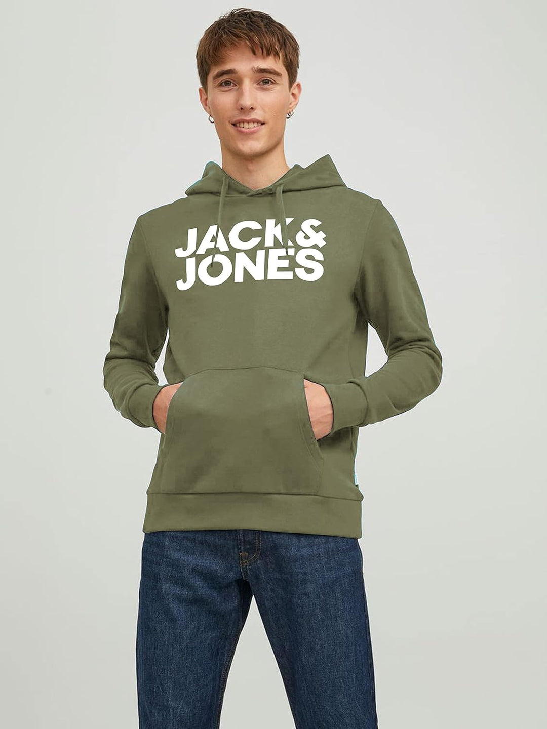 JACK & JONES Male Kapuzenpullover Logo Kapuzenpullover S Dusty Olive/Print White, S Dusty Olive/Prin