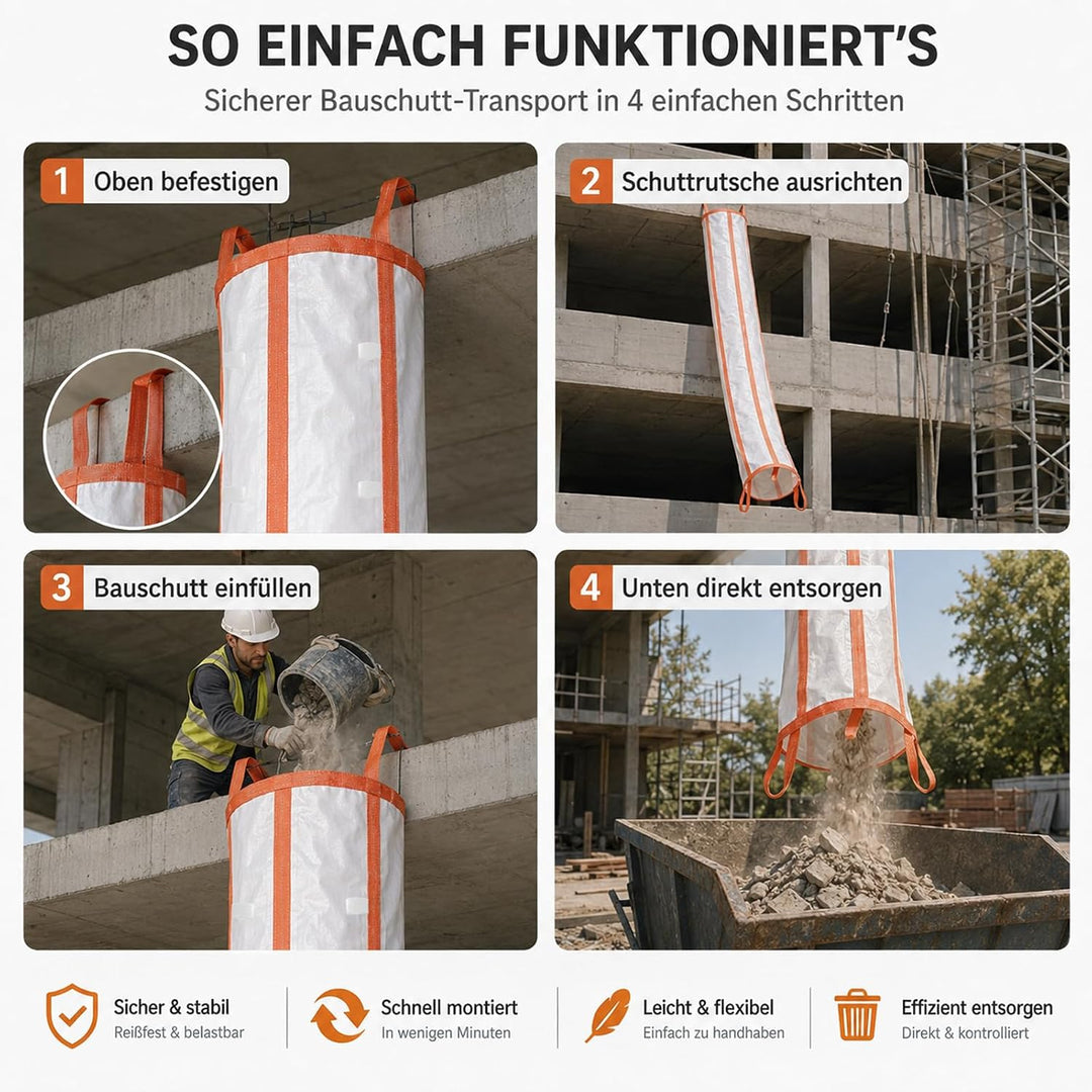 Schuttrutsche 3m – Flexible Bauschuttrutsche aus robustem Material | Einfache Installation für Bau-