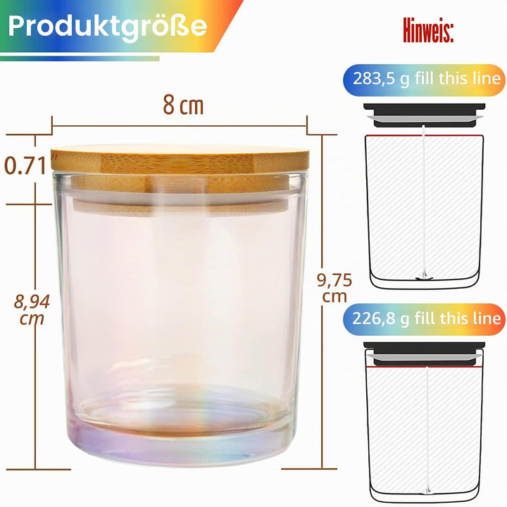 CONNOO Schillernde Glas-Kerzengläser für die Herstellung von Kerzen mit luftdichtem Bambusdeckel, sc