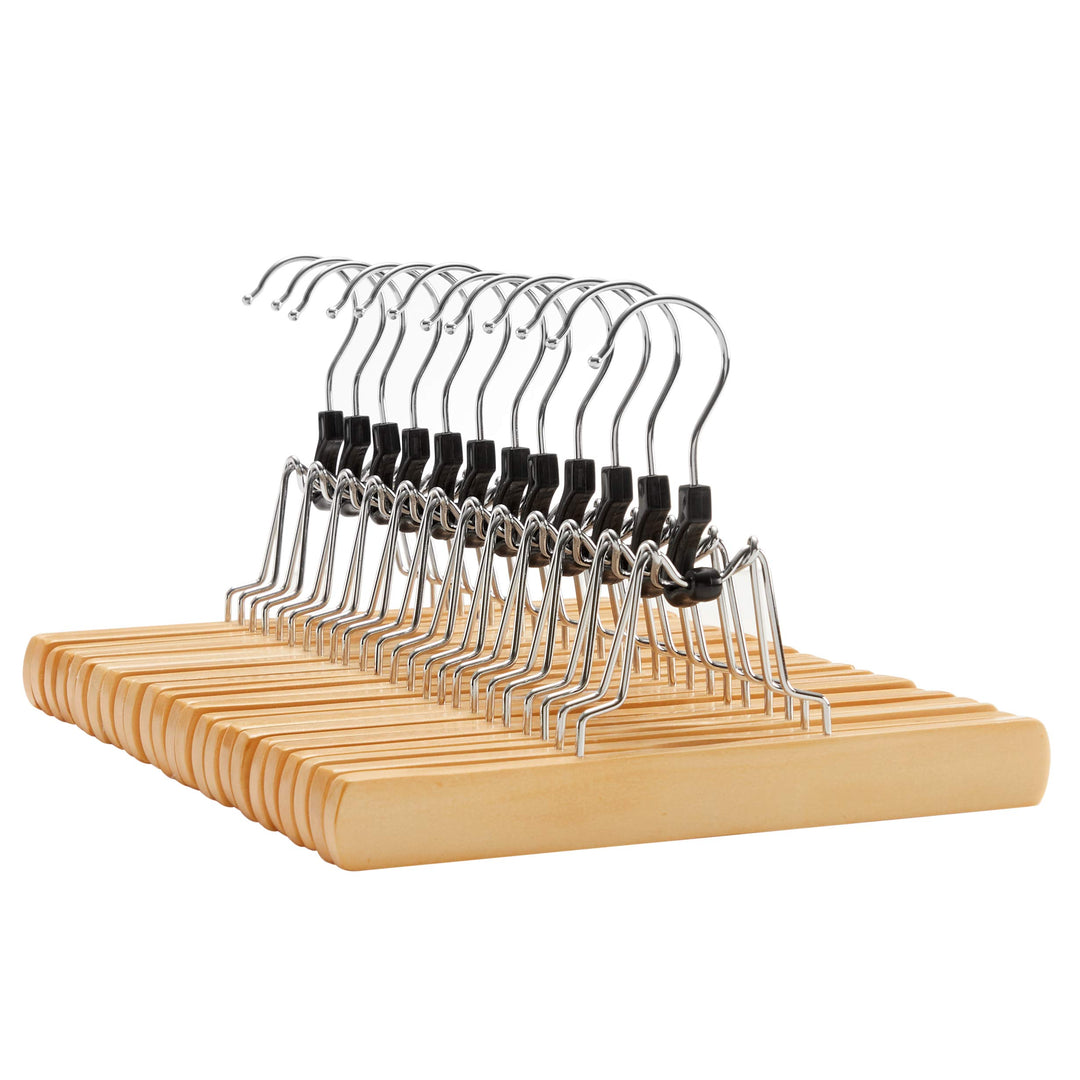 SONGMICS Hosenspanner, 12 Stück, Kleiderbügel aus Holz, Hosenbügel, rutschfest, verchromter Haken, u