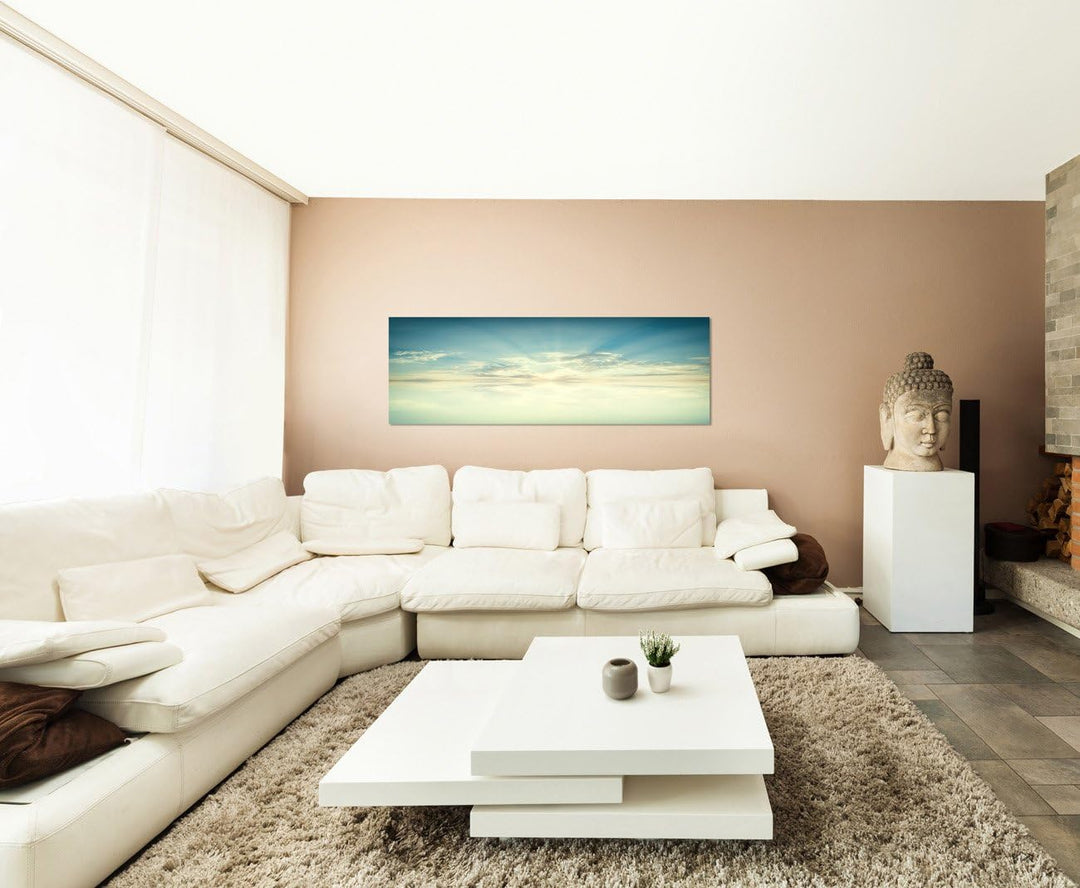 Paul Sinus Art Panoramabild auf Leinwand und Keilrahmen 150x50cm Wasser Himmel Wolken Sonnenlicht Re