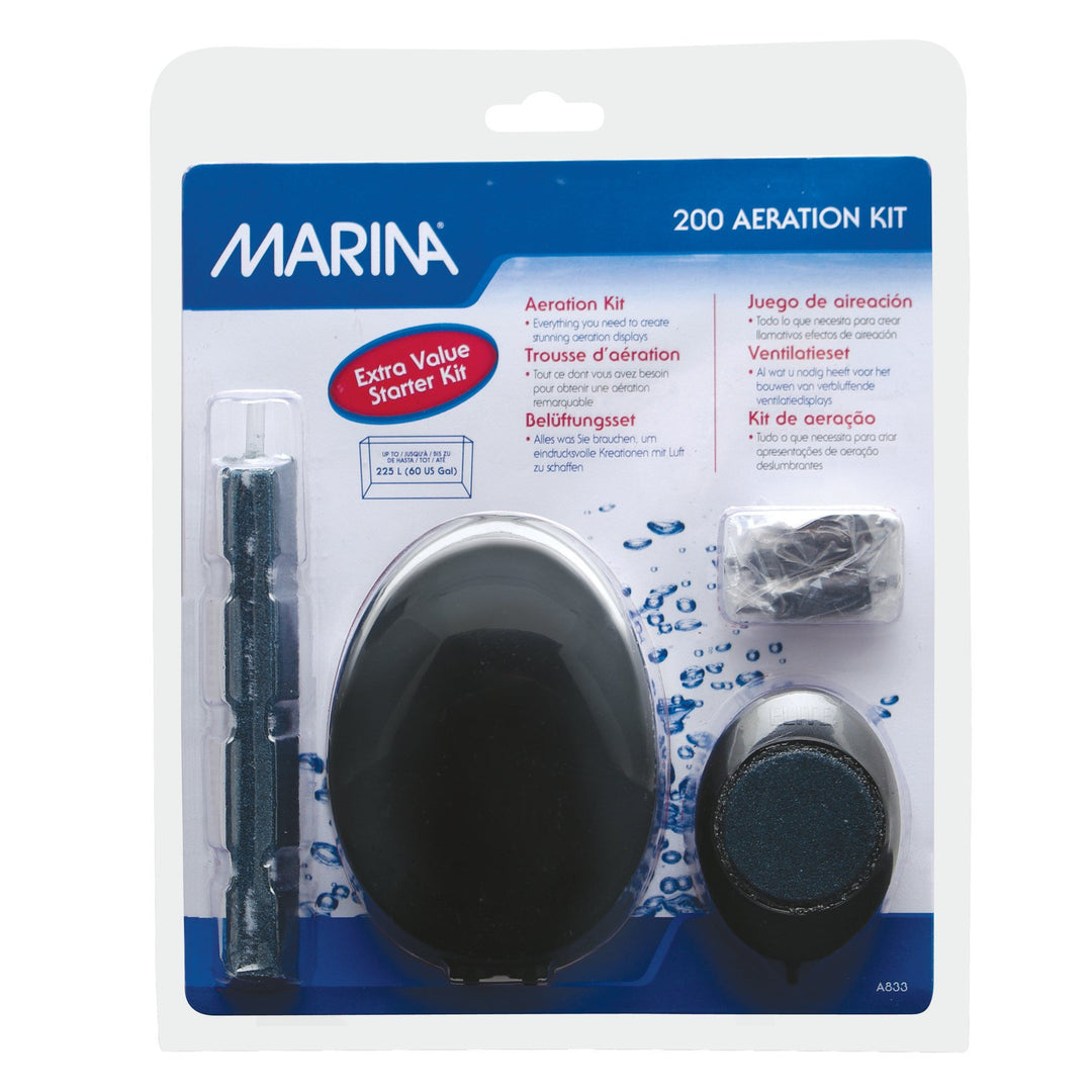 Marina Durchlüfter-Set für Aquarien bis 225l, mit Marina 200 Dürchlüfterpumpe, 2 Auströmersteinen, e