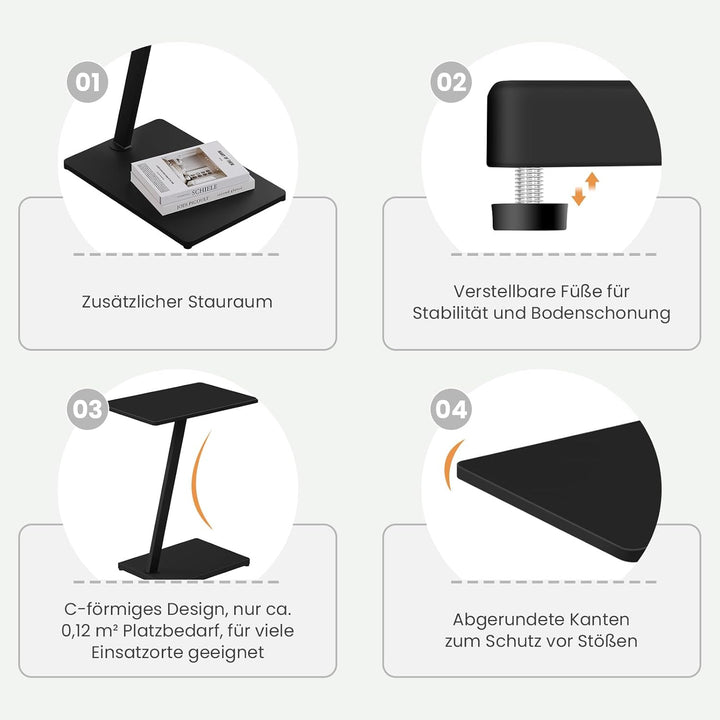 EUGAD Beistelltisch C Form, Couchtisch Sofatisch Wohnzimmertisch, mit Metallgestell, für Sofa Couch