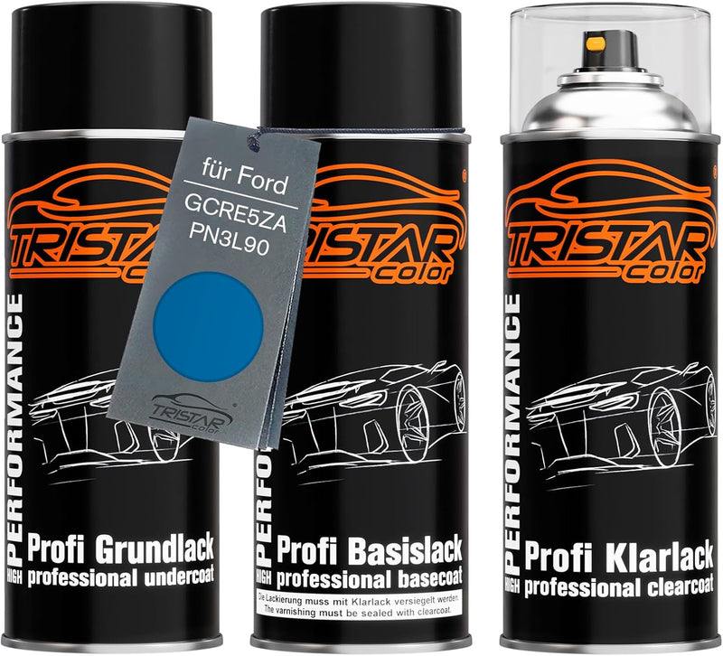 Autolack Spraydosen Set für Ford GCRE5ZA / PN3L90 Nitrous Blue Metallic Grundlack Basislack Klarlack