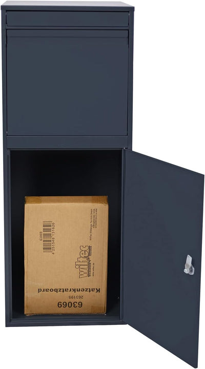 Wiltec Paketkasten grau 410 x 380 x 1020 mm, Paketbox Zuhause, Private Paketannahme passend für Pake