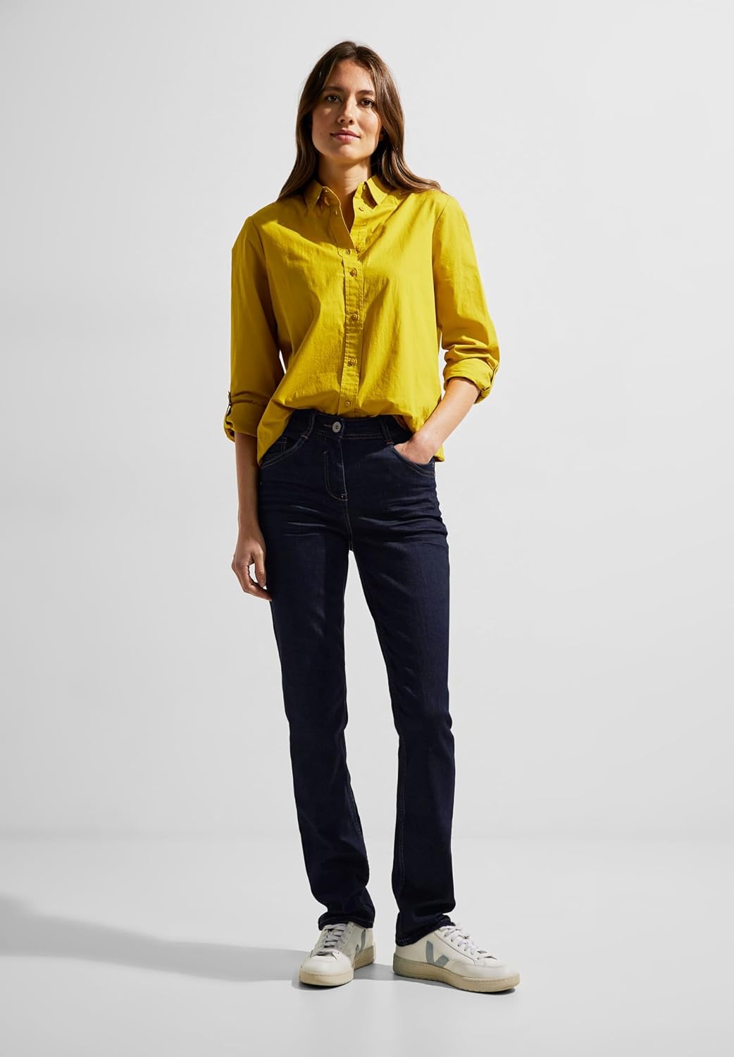 Cecil Damen Jeanshose Straight und High 26W / 30L Spült (Blau), 26W / 30L Sp&#xFC;lt (Blau)