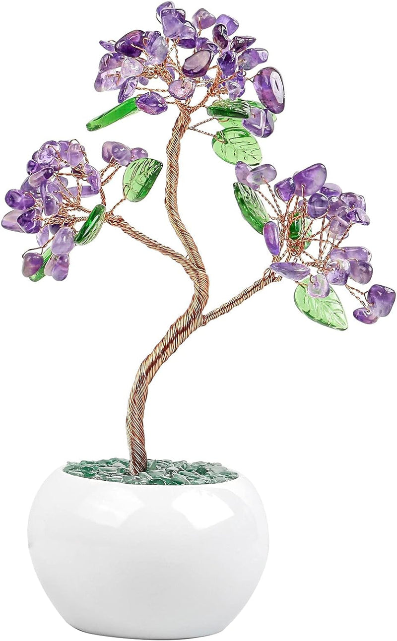 Nupuyai Amethyst Kristall Baum Feng Shui Edelstein Baum mit Keramische Basis, Glücksbaum, Geldbaum G