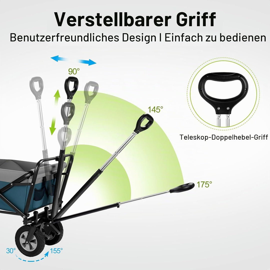 EUGAD Bollerwagen faltbar, 100 L Transportwagen mit verstellbarem Griff, tragbarer Strandwagen mit S