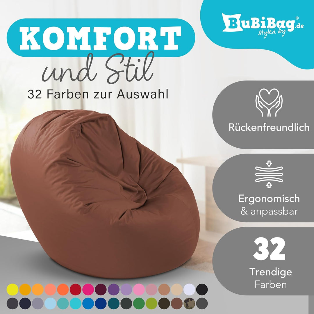 BuBiBag 2in1 Sitzsack L - XXL mit Füllung für Kinder & Erwachsene, Gaming Beanbag & Bodenkissen für