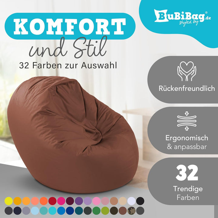 BuBiBag 2in1 Sitzsack L - XXL mit Füllung für Kinder &amp; Erwachsene, Gaming Beanbag &amp; Bodenkissen für