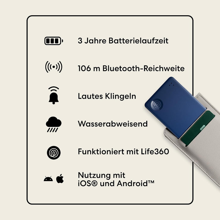 Tile by Life360 Slim - Geldbörsenfinder, Bluetooth-Tracker und Gegenstandsfinder für Gepäckanhänger,