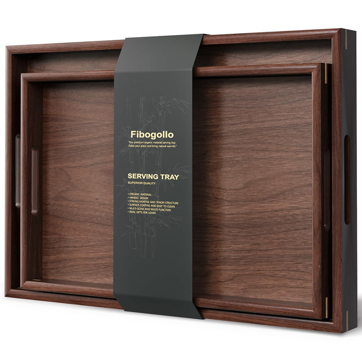 Fibogollo Serviertablett Walnuss Set M+L Griffe klappbar Frühstück