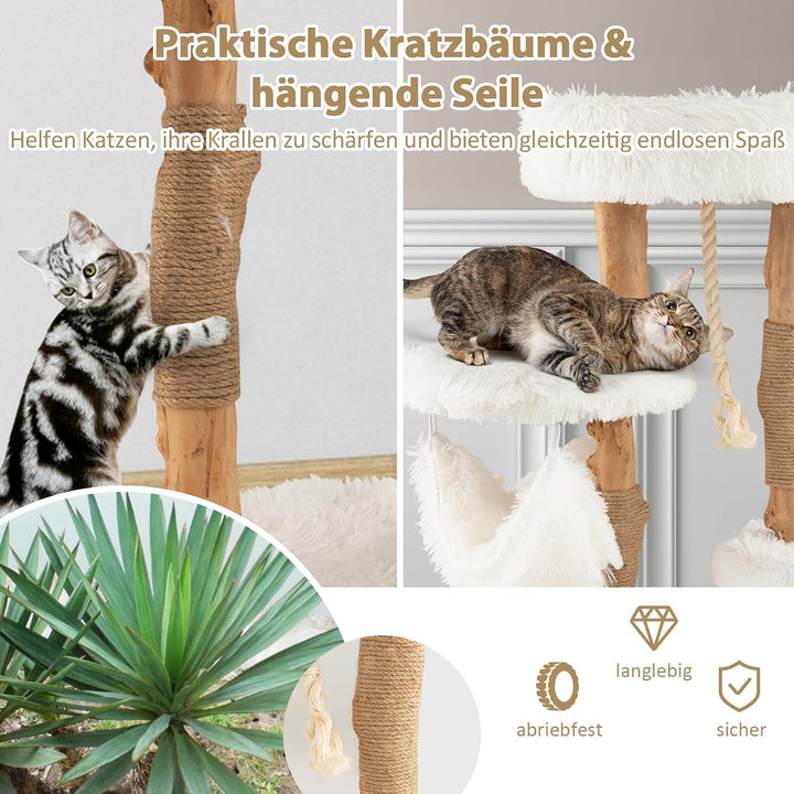 COSTWAY 87cm Kratzbaum Holz, Katzenbaum mit Kratzpfosten aus Jute und Massivholz, Katzenturm mit Hän